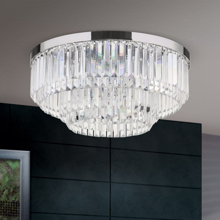 LED Кришталевий стельовий світильник з регулюванням яскравості PRISM LED/80W/230V діаметр 55 см глянцевий хром
