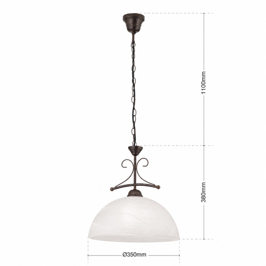 Люстра на ланцюгу RULA 1xE27/40W/230V, діаметр 35 см, білий/бронзовий