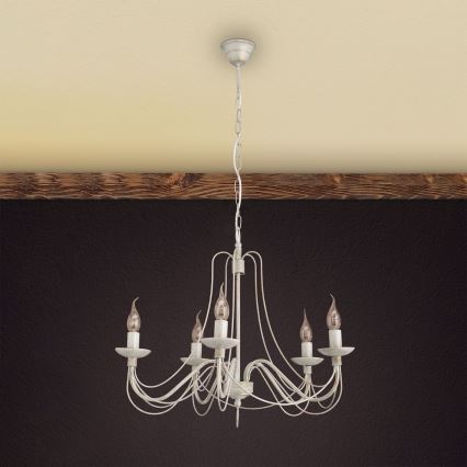 Люстра на цепи VELA 5xE14/40W/230V диаметр 60 см белый/золотистый/патина