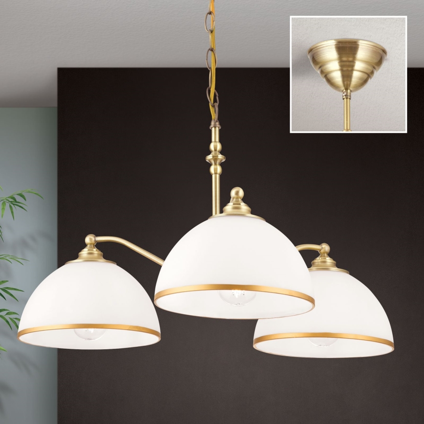 Люстра на ланцюгу OLD LAMP 3xE27/40W/230V діаметр 65 см білий/латунь