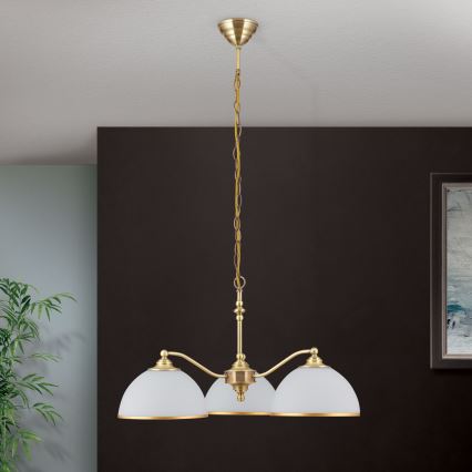 Люстра на ланцюгу OLD LAMP 3xE27/40W/230V діаметр 65 см білий/латунь
