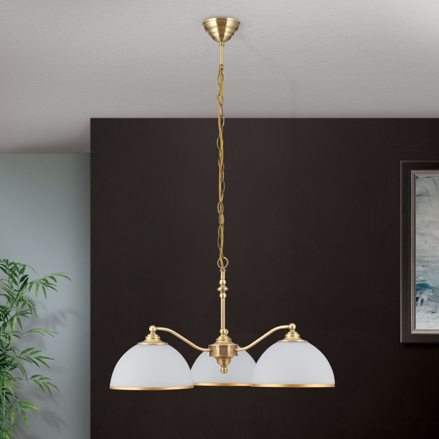Люстра на ланцюгу OLD LAMP 3xE27/40W/230V діаметр 65 см білий/латунь