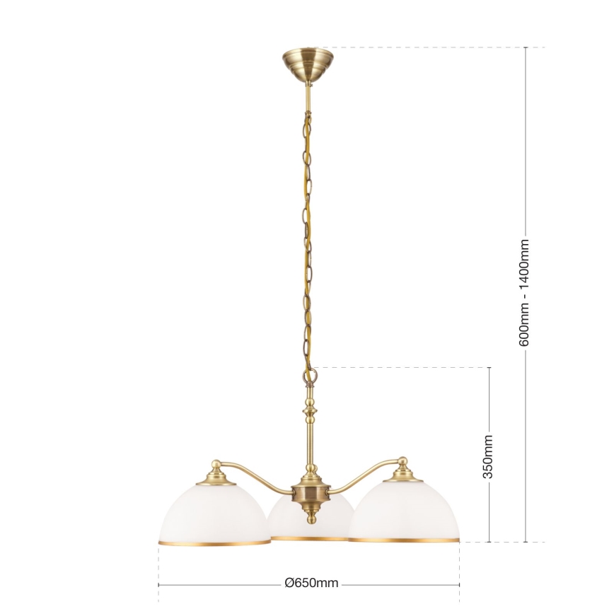 Люстра на ланцюгу OLD LAMP 3xE27/40W/230V діаметр 65 см білий/латунь