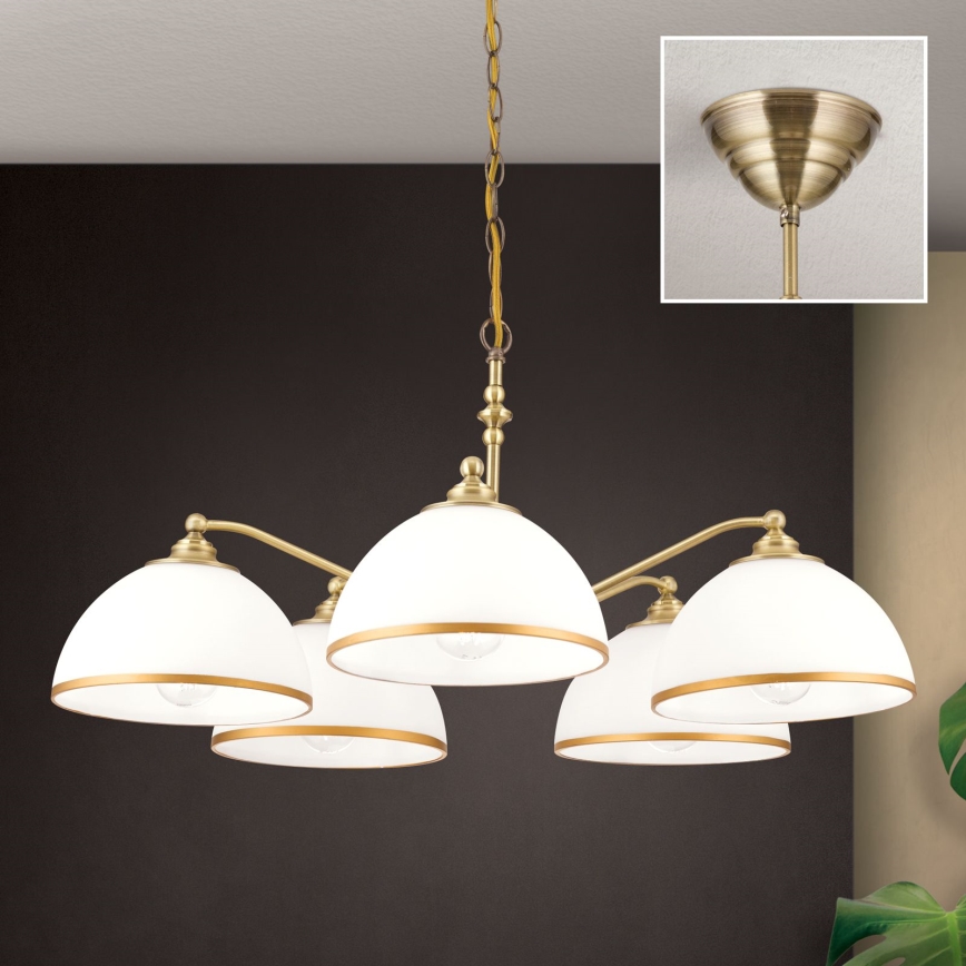 Люстра на ланцюгу OLD LAMP 5xE27/40W/230V діаметр 75 см білий/латунь