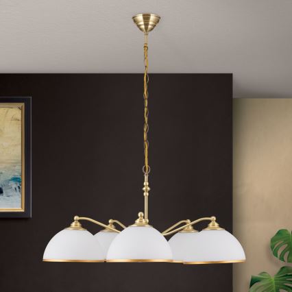 Люстра на ланцюгу OLD LAMP 5xE27/40W/230V діаметр 75 см білий/латунь
