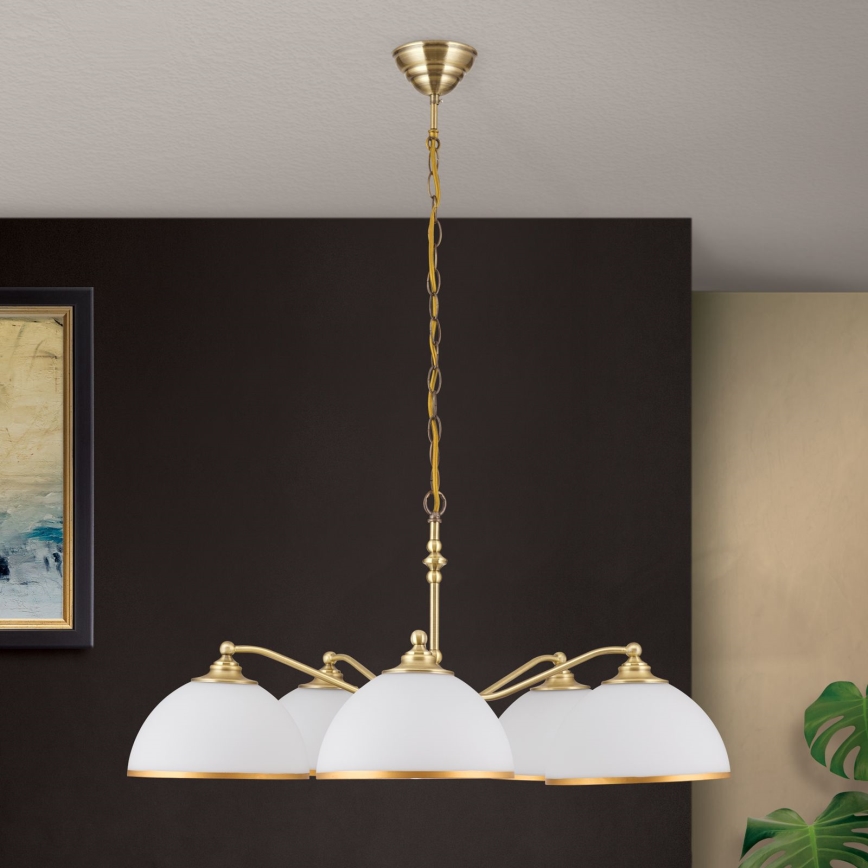 Люстра на ланцюгу OLD LAMP 5xE27/40W/230V діаметр 75 см білий/латунь