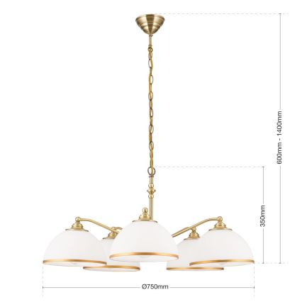 Люстра на ланцюгу OLD LAMP 5xE27/40W/230V діаметр 75 см білий/латунь