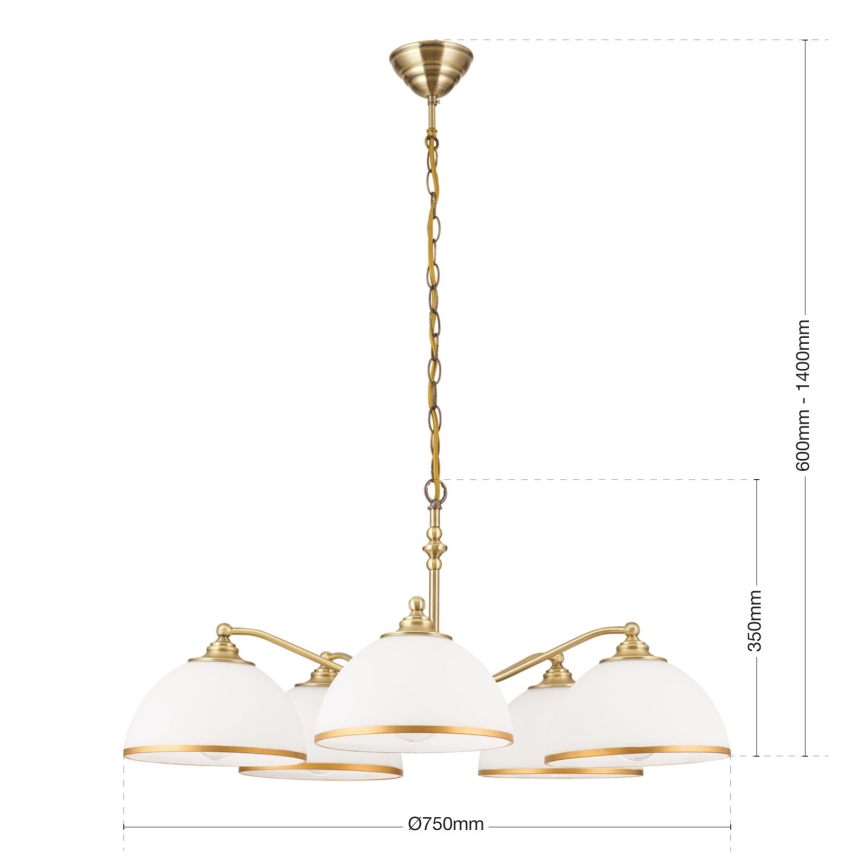 Люстра на ланцюгу OLD LAMP 5xE27/40W/230V діаметр 75 см білий/латунь