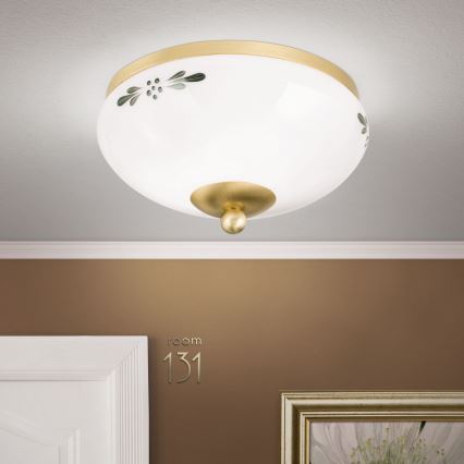 Стельовий світильник LANDHAUS 1xE27/60W/230V діам. 21 см латунь/білий/зелений
