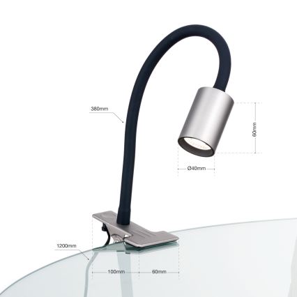 Светодиодная гибкая настольная лампа с зажимом KURT LED/5W/230V серебристый