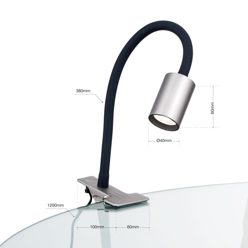 Светодиодная гибкая настольная лампа с зажимом KURT LED/5W/230V серебристый