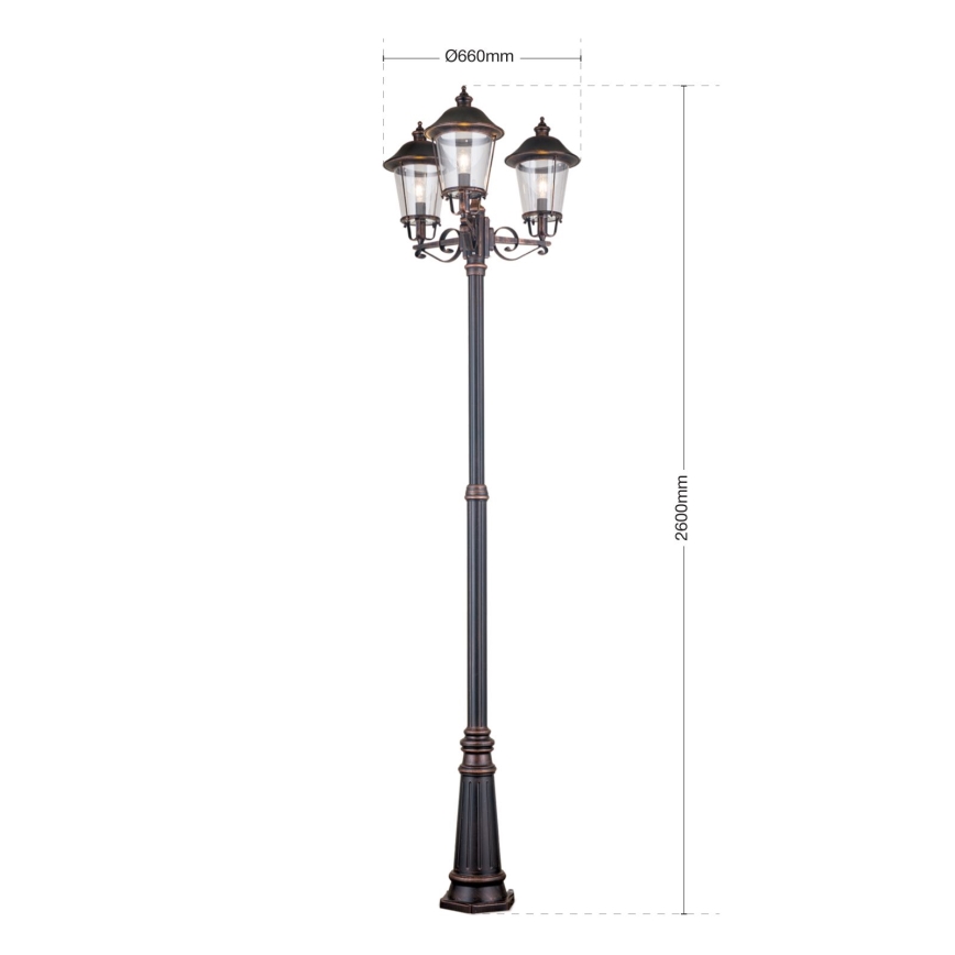 Уличная лампа KENZO 3xE27/100W/230V IP44 бронзовый/патина
