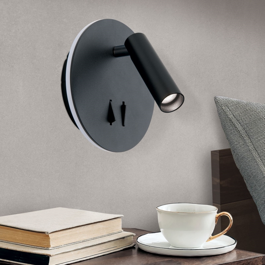 Світлодіодний настінний точковий світильник LENNY LED/6W/230V + LED/3W чорний