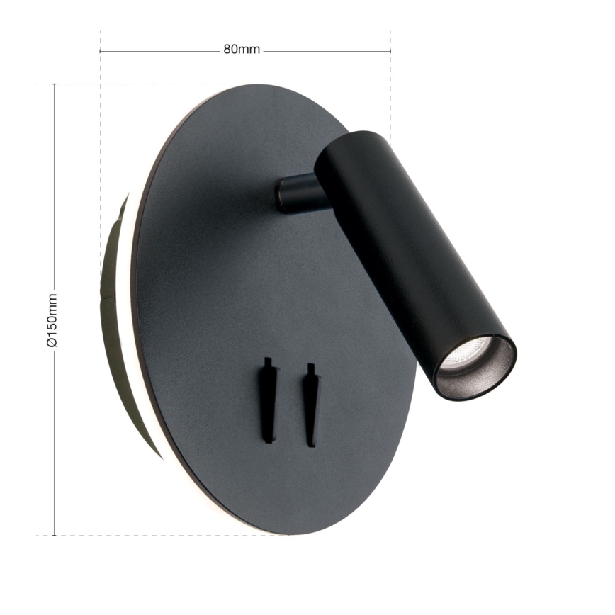 Світлодіодний настінний точковий світильник LENNY LED/6W/230V + LED/3W чорний