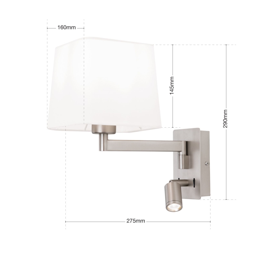 Світлодіодна настінна лампа CARLTON 1xE27/40W/230V + LED/3W білий/матовий хром
