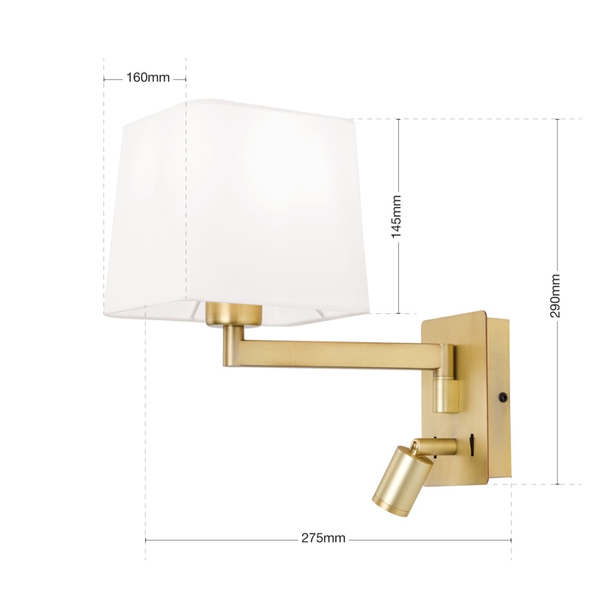 Світлодіодна настінна лампа CARLTON 1xE27/40W/230V + LED/3W білий/золотий