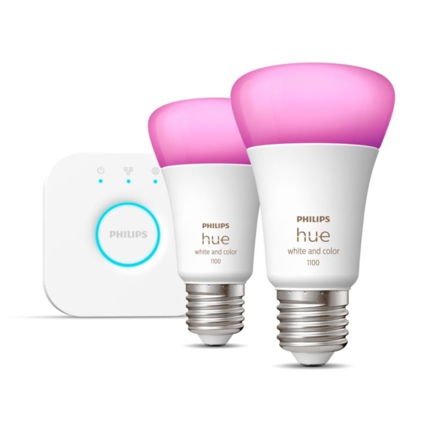 Основний набір Philips Hue WHITE AND COLOR AMBIANCE 2xE27/9W/230V 2000-6500K + пристрій для підключення