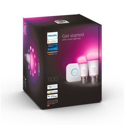 Основний набір Philips Hue WHITE AND COLOR AMBIANCE 2xE27/9W/230V 2000-6500K + пристрій для підключення