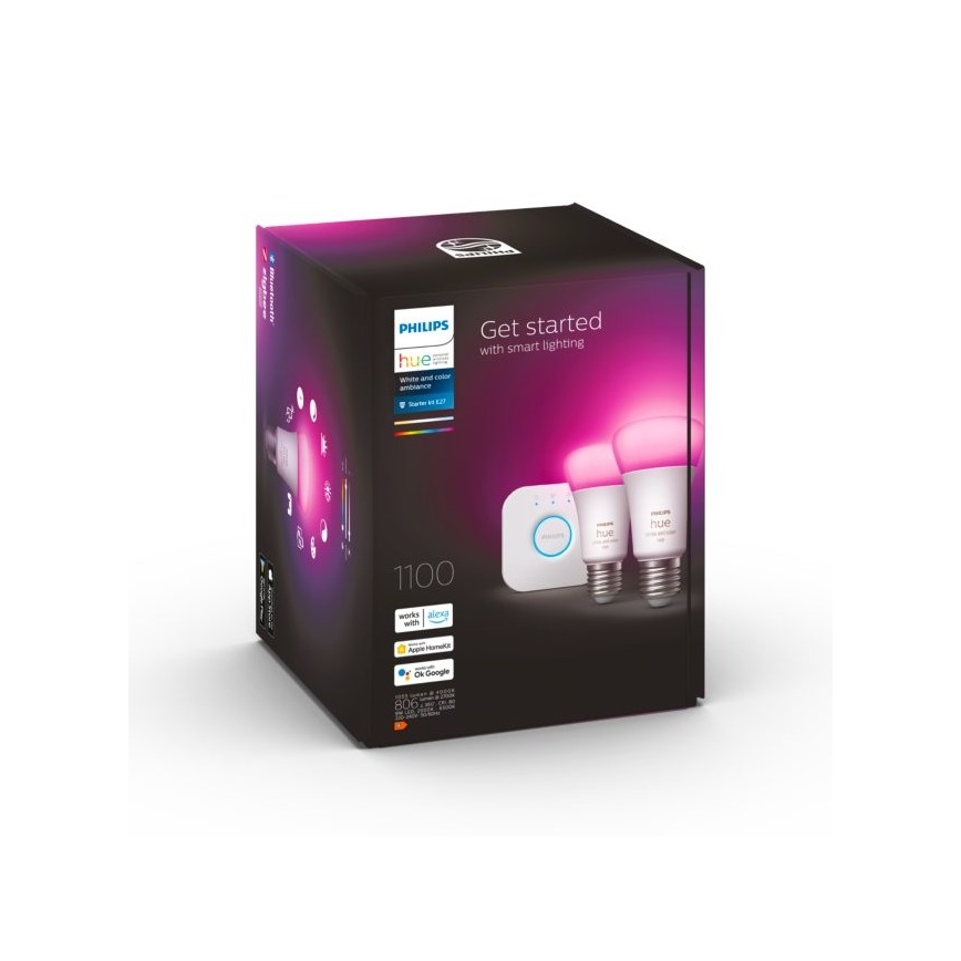 Основний набір Philips Hue WHITE AND COLOR AMBIANCE 2xE27/9W/230V 2000-6500K + пристрій для підключення