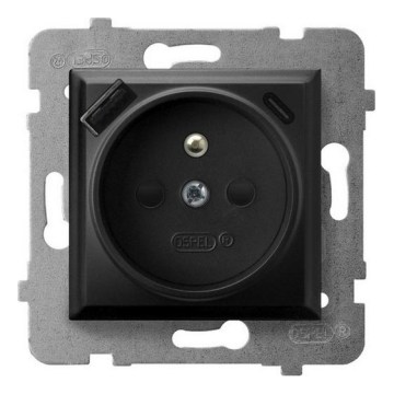 Ospel - Бытовая розетка без рамки 230V + 1xUSB-A + 1xUSB-C ARIA чёрная