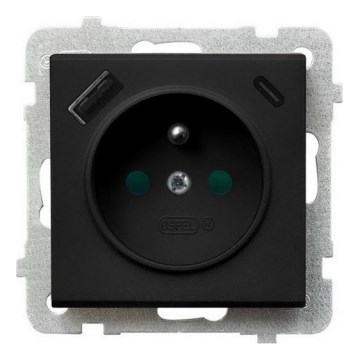 Ospel - Бытовая розетка без рамки 230V + 1xUSB-A + 1xUSB-C SONATA чёрная