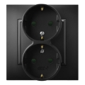 Ospel - Подвійна побутова розетка SCHUKO 230V з рамкою ARIA, чорна