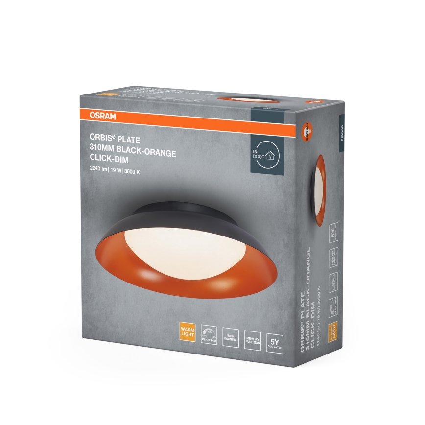 Osram - диммируемый LED потолочный светильник ORBIS PLATE LED/19W/230V, диаметр 31 см, оранжевый/черный