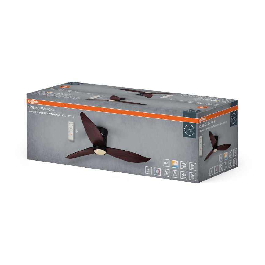 Osram - диммируемый светодиодный потолочный вентилятор FOHN LED/18 Вт/230 В 3000/4000/6500 К + пульт дистанционного управления