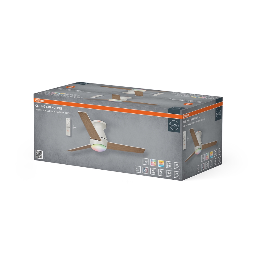 Osram - диммируемый RGB LED потолочный вентилятор NORDES LED/18W/230V 3000-6500K + пульт дистанционного управления