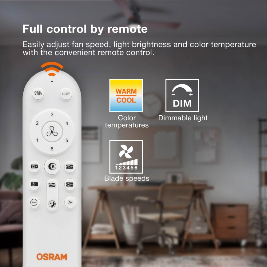 Osram - Диммируемый потолочный светильник с вентилятором PONIENTE LED/36W/230V 3000/4000/6500K + пульт дистанционного управления