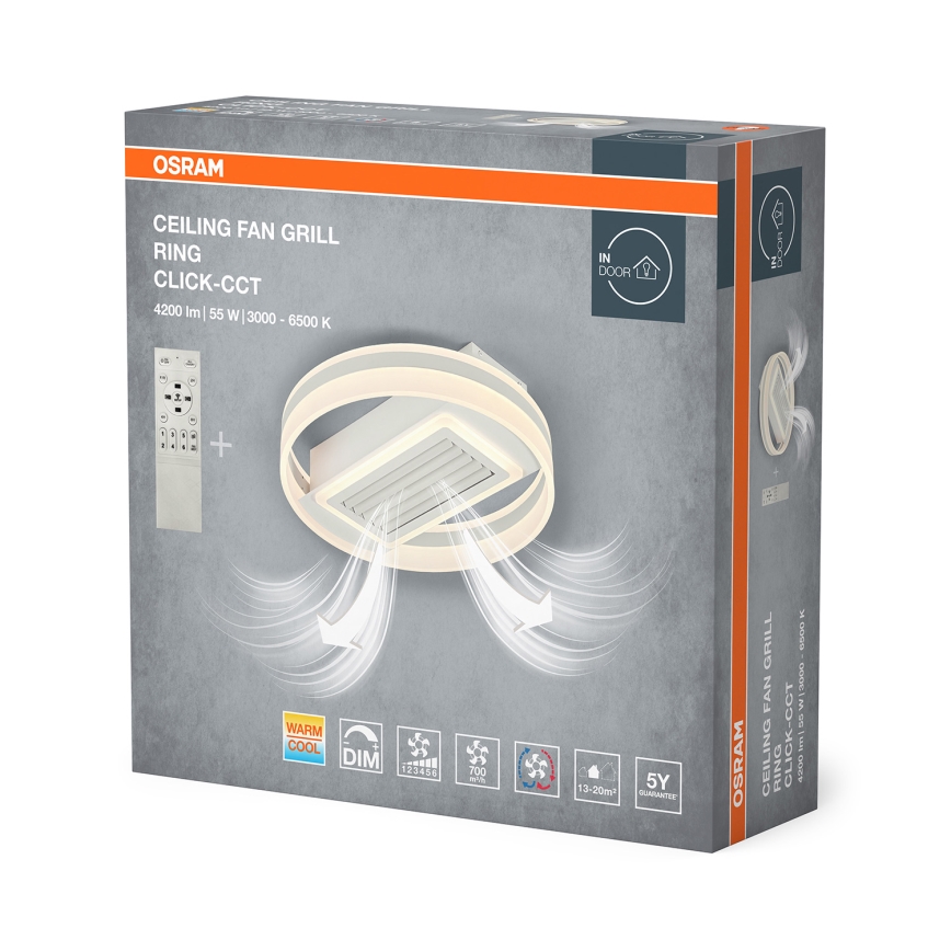 Osram - светодиодный диммируемый потолочный светильник с вентилятором CEILING FAN LED/55W/230V 3000-6500K белый + пульт дистанционного управления
