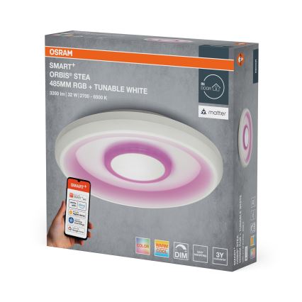 Osram - RGBW светодиодный диммируемый потолочный светильник SMART+ STEA, LED 32 Вт, 230 В, диаметр 48,5 см, 2700–6500 К, Wi-Fi
