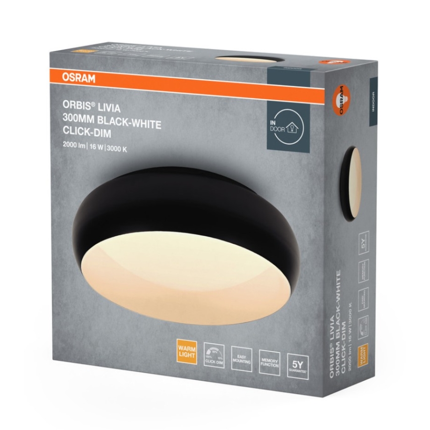 Osram - LED затемнюваний стельовий світильник ORBIS LIVIA LED/16 Вт/230 В діам. 30 см чорний/білий