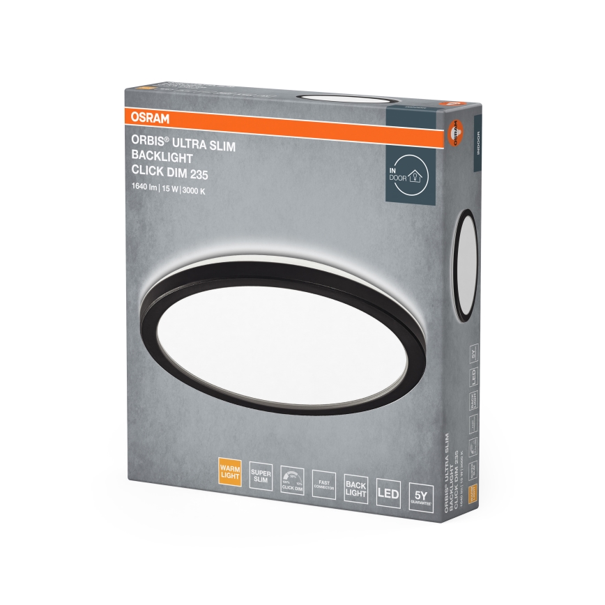 Osram - Димований LED стельний світильник ORBIS ULTRA SLIM LED/15 Вт/230 В/3000 К діам. 23,5 см чорний