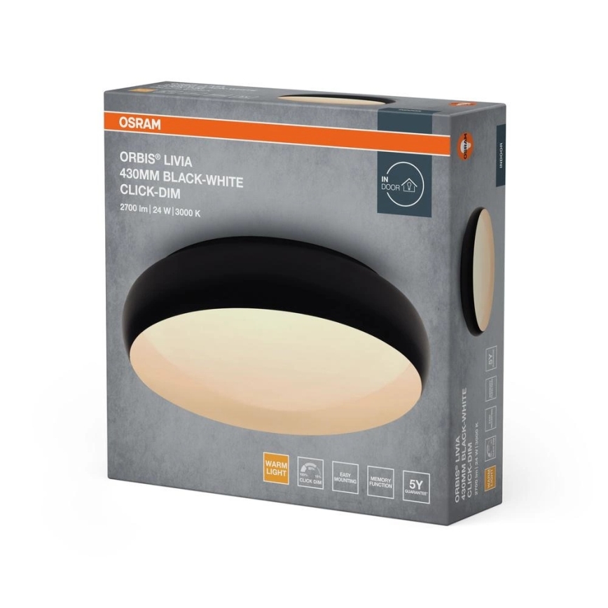 Osram - димований стельовий світильник LED ORBIS LIVIA LED/24W/230V, діаметр 43 см, чорний/білий