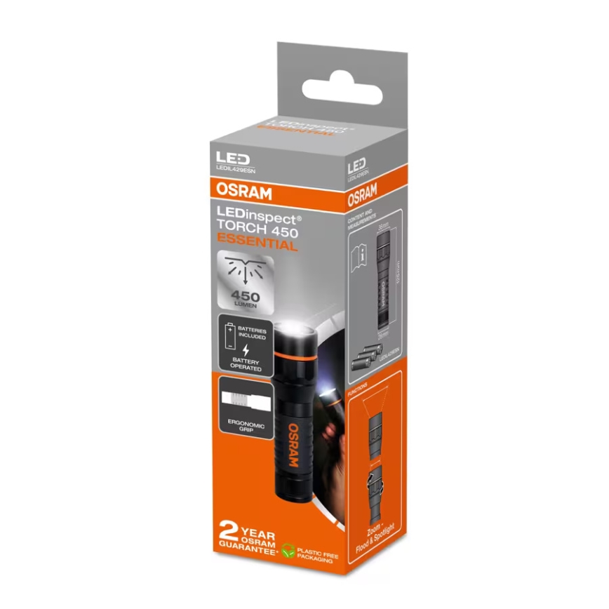 Osram - LED-ліхтар з регулюванням яскравості LEDINSPECT TORCH 450 ESSENTIAL LED/6W/3xAAA IP44