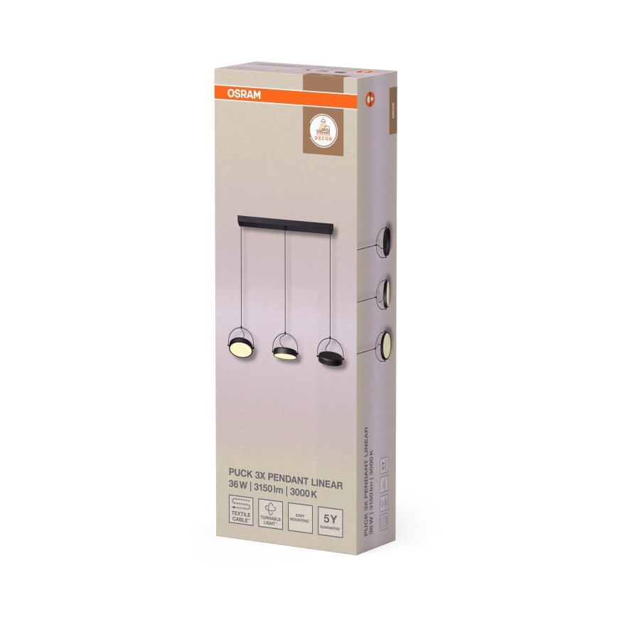 Osram - LED-люстра на тросе DECOR PUCK 3xLED/12W/230V CRI 90 черная