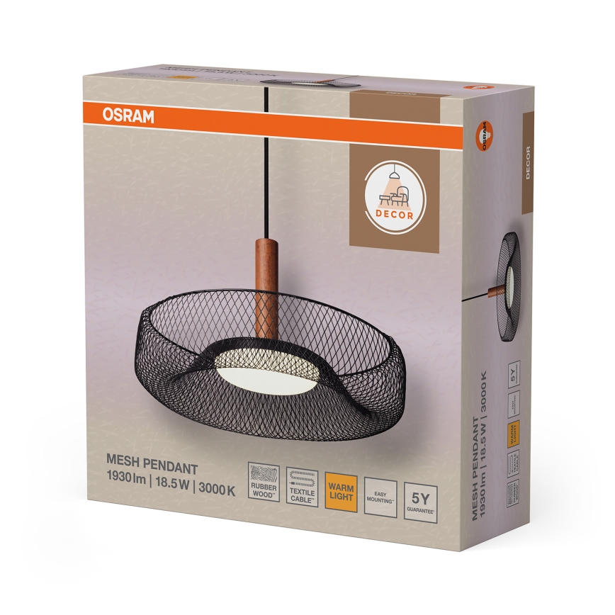 Osram - LED-люстра на тросі DECOR MESH LED/18,5Вт/230В, діаметр 40 см, чорна/деревина гевеї