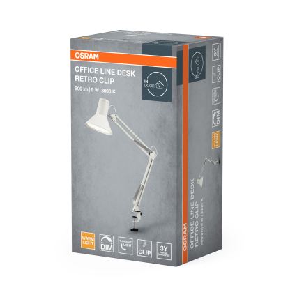 Osram - LED настільна лампа з регульованою яскравістю та кліпсою OFFICE LINE LED/9W/230V 3000K біла