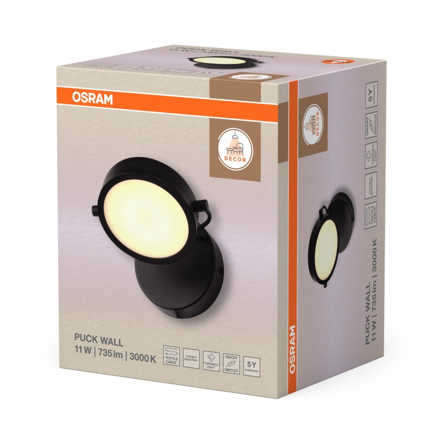 Osram - LED-настінний світильник DECOR PUCK LED/11W/230V чорний
