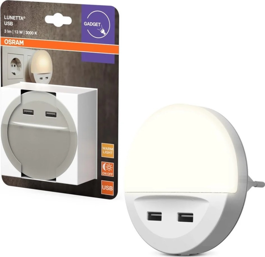 Osram - LED нічний світильник у розетку з датчиком LUNETTA 2xUSB LED/13W/230V