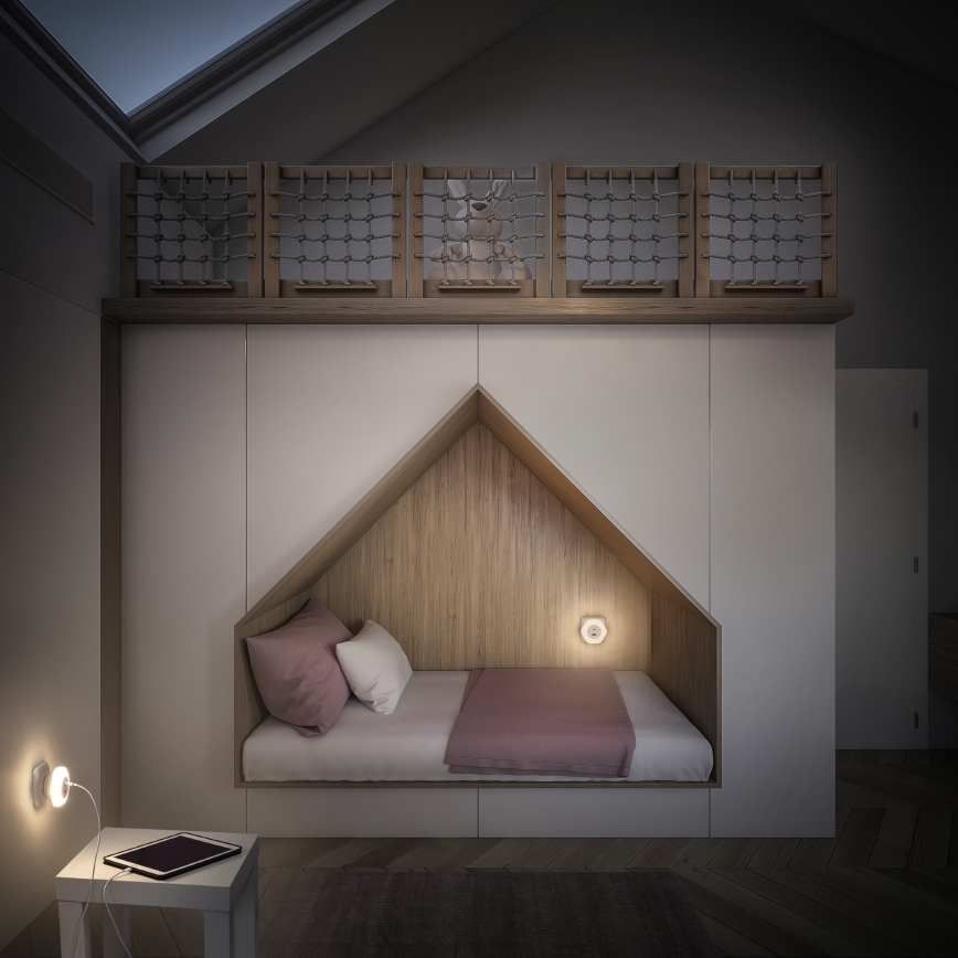 Osram - LED орієнтаційний світильник у розетку з USB LUNETTA LED/15W/230V білий