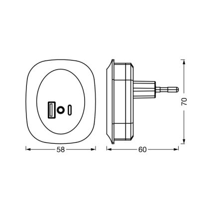 Osram - LED-ночник в розетку с датчиком и USB LUNETTA LED/12,5W/230V черный