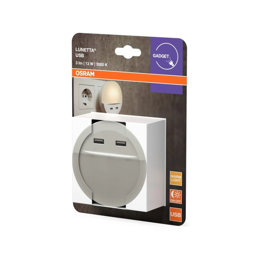 Osram - LED ночник в розетку с датчиком LUNETTA 2xUSB LED/13W/230V