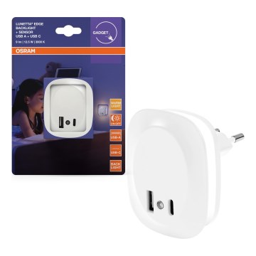 Osram - LED ночник в розетку с датчиком и USB LUNETTA LED/12,5W/230V белый