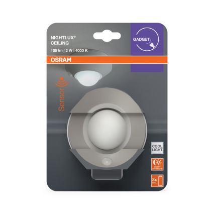 Osram - LED ориентировочный светильник с датчиком NIGHTLUX LED/2W/3xAA серебристый