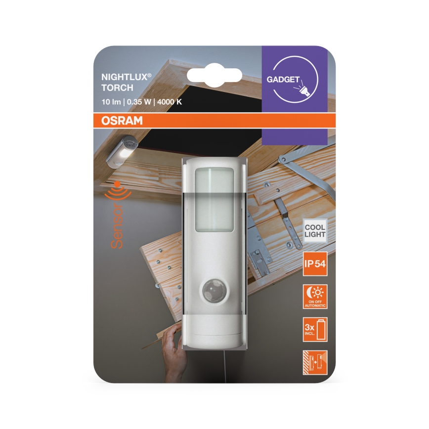 Osram - LED-ориентационный светильник с датчиком движения и датчиком сумерек NIGHTLUX LED/0,35W/3xAAA IP54 белый