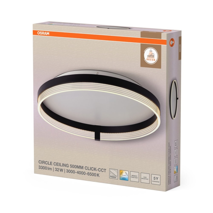 Osram - LED-потолочный светильник DECOR CIRCLE, 32 Вт, 230 В, 3000/4000/6500 K, диаметр 50 см, черный/белый