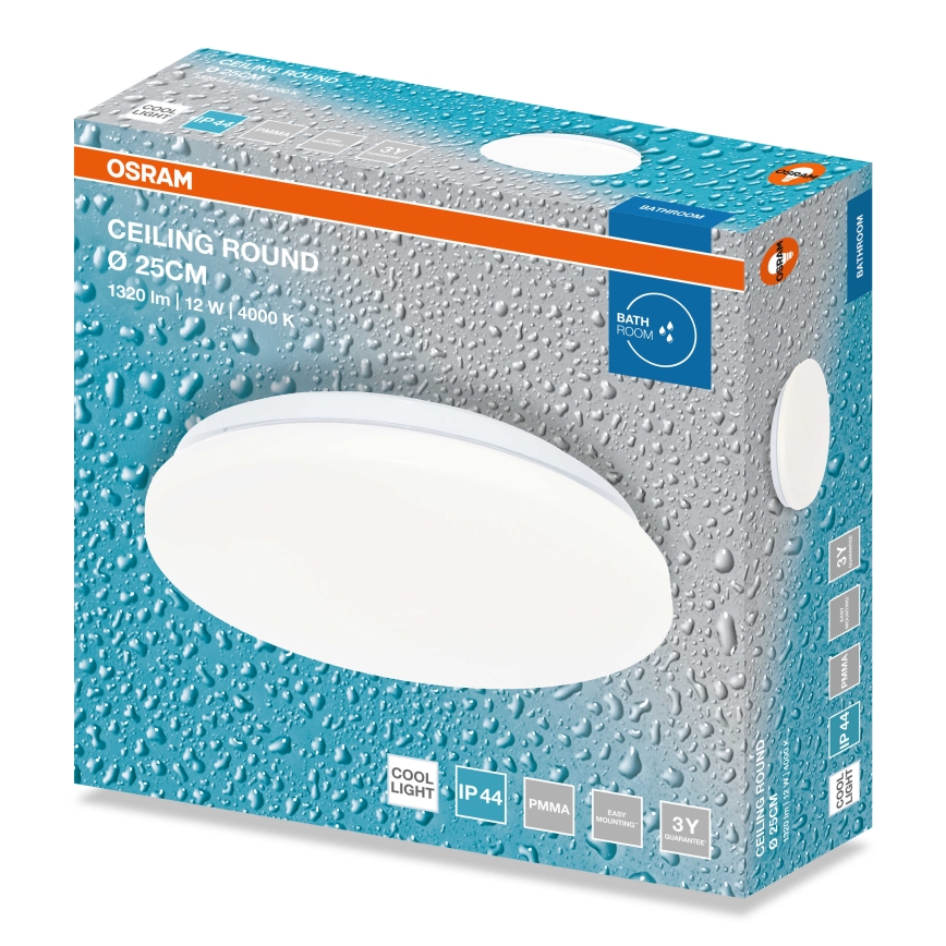 Osram - светодиодный потолочный светильник для ванной CEILING ROUND LED/12W/230V 4000K диаметр 26 см IP44 белый