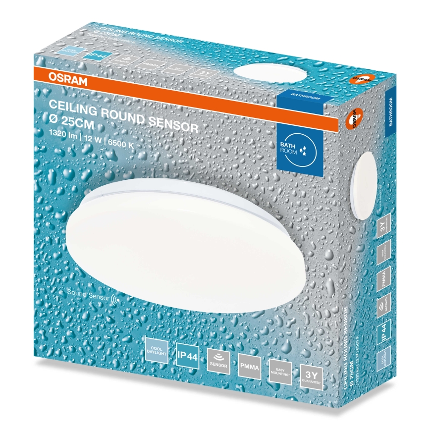 Osram - светодиодный потолочный светильник для ванной комнаты CEILING ROUND, LED 12 Вт / 230 В, 6500 K, Ø26 см, IP44, белый